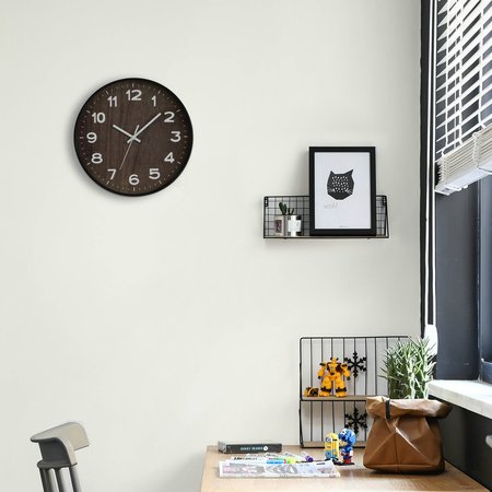 Quickway Imports Decorative Modern Round Wood- Looking Plastic Wall Clock for Living Room, Kitchen, or Dining, Brown QI004142.BN